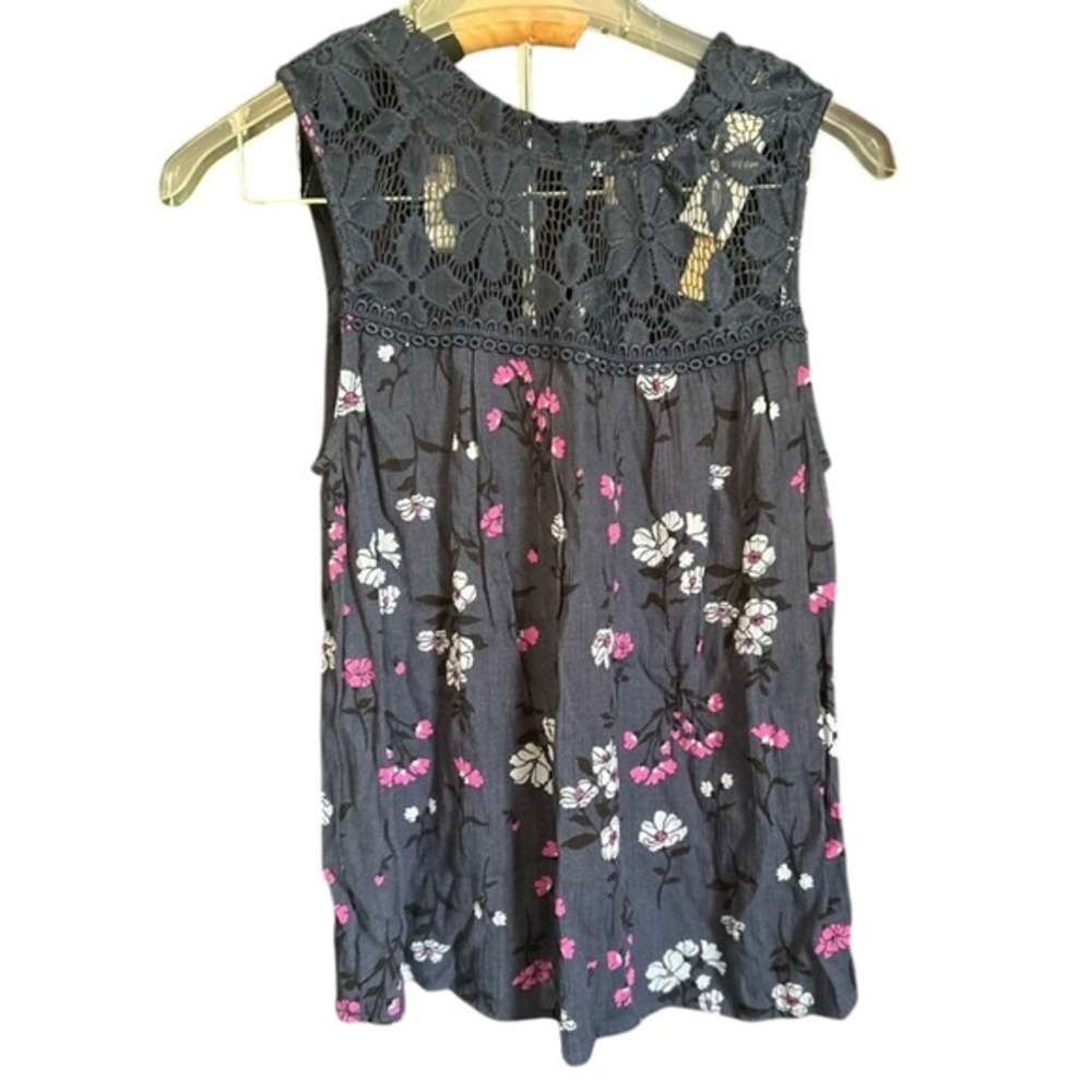 Wallflower Navy Floral Lace Sleeveless Tank Top Womens Size M
